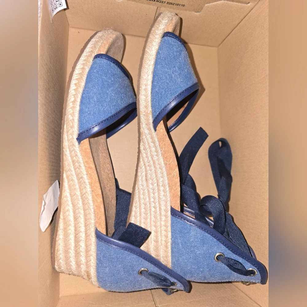 NWB UGG Amell Open Toe Lace Up Denim & Jute Wedge Espadrille Size 10